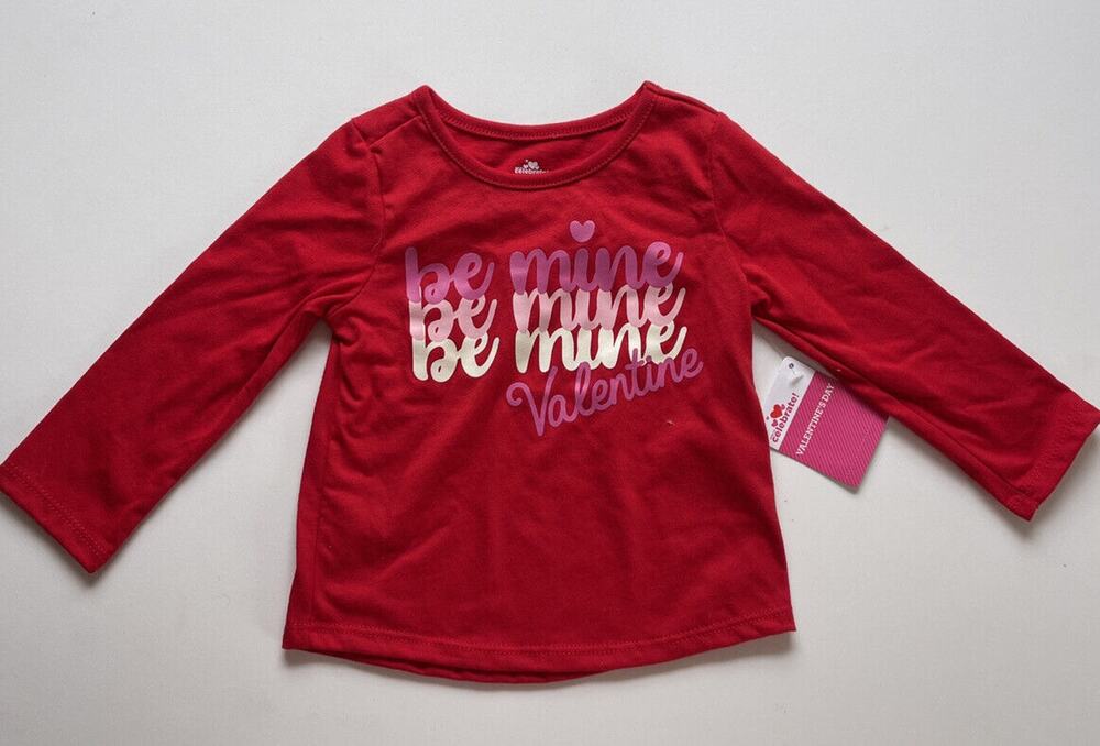 Valentines Infant and Toddler Girls Red and Pink Be Mine Long Sleeve T-Shirt 12M